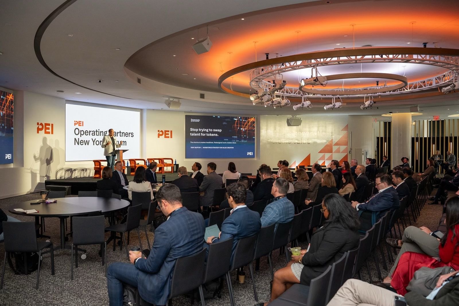 Tony Buffum speaking at the PEI Operating Partners Forum in New York