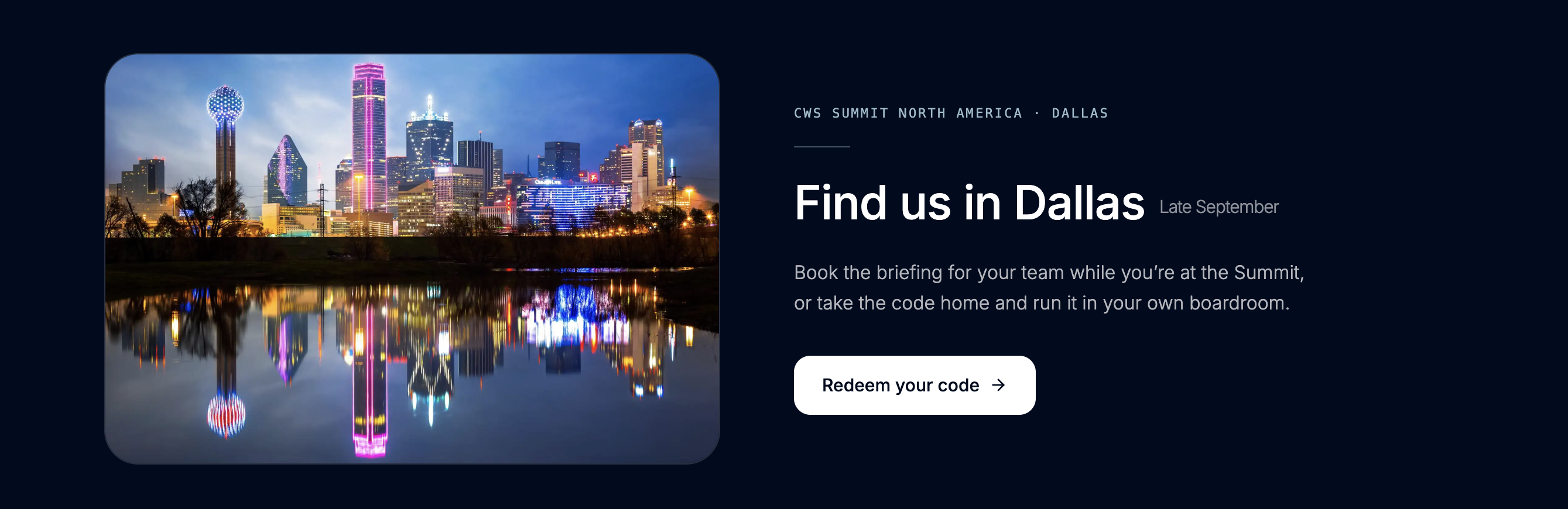 Executive Briefings in person in Dallas, CWS Summit North America